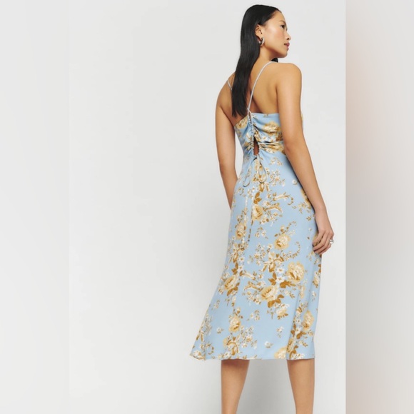 Reformation Dover Floral Print Midi Slip Dress in Heavenly Blue Size 8 - Picture 2 of 16